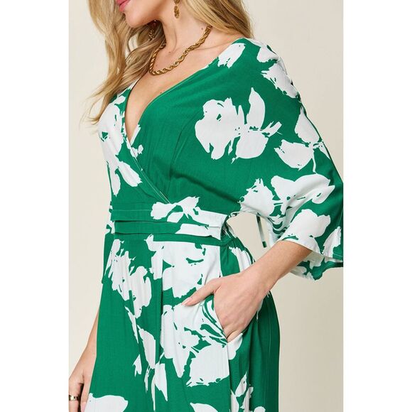 Double Take Full Size Printed Tie Back Wide Leg Jumpsuit - Picture 15 of 15